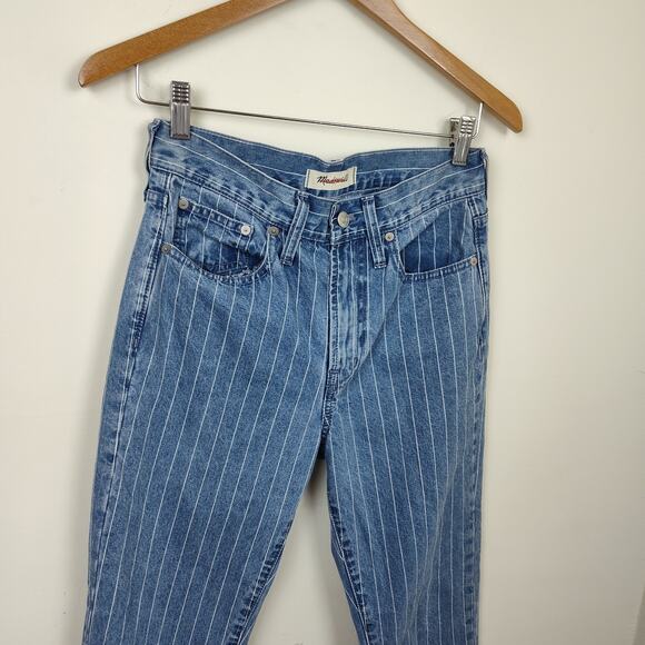 MADEWELL THE PERFECT VINTAGE CROP JEAN WOMEN 26 RETRO STRIPED BLUE WHITE DENIM - Picture 4 of 15